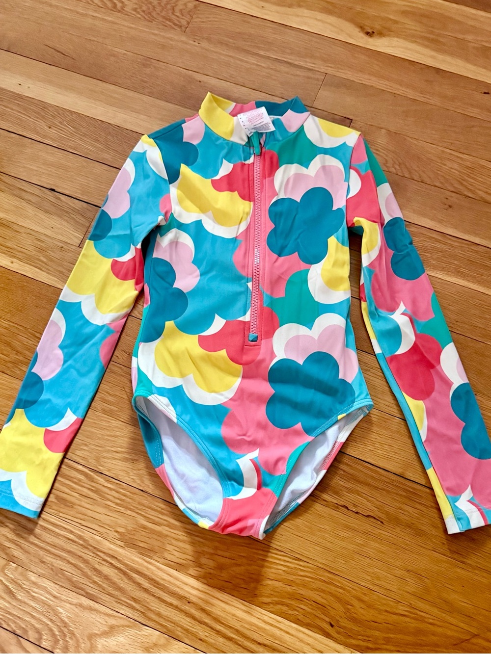 Mini Boden Girls’ 7-8Y Long Sleeve Zip Front Rashguard Swimsuit